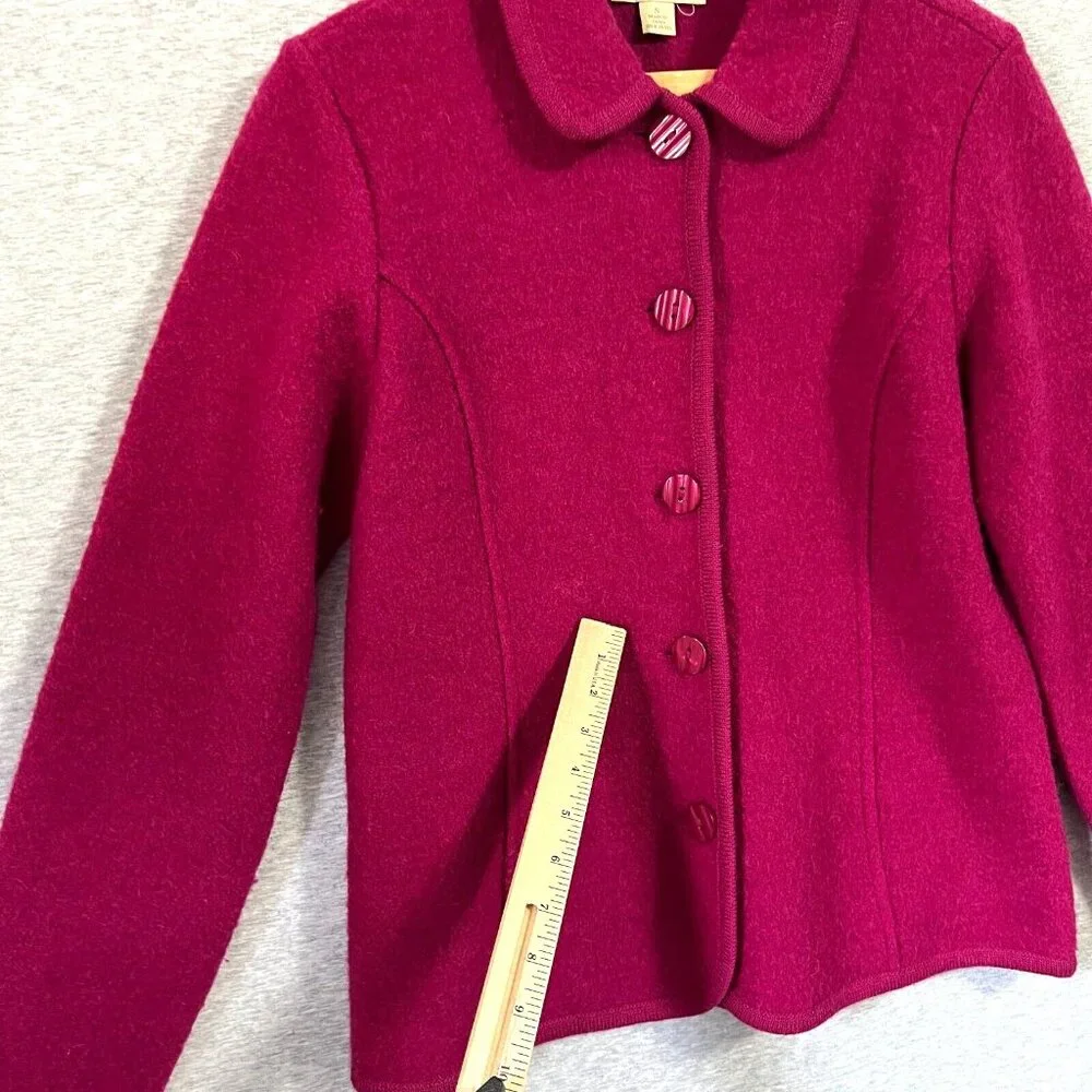 Appleseeds Cardigan Jacket Womens Small Pink Fushia Boiled Wool Cozy Prep Barbie